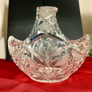 Cut Lead Crystal Glass Basket Vase - Clear